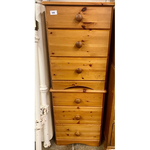 648 - Pair of pine three drawer bedroom cabinets, 41 x 36 x 55 cm (2)