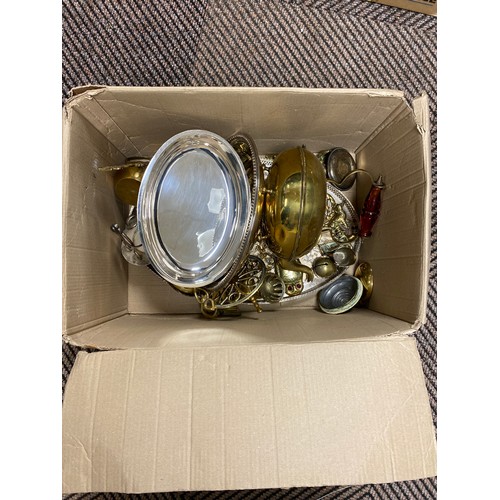 371 - Quantity of silver plated and brass items to include serving dish with cover, animal figures, kettle... 