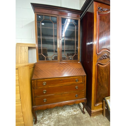 574 - Mahogany bureau bookcase, H 200cm, W 90cm, D 45cm