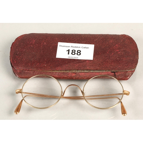 188 - 9 ct gold rimmed vintage spectacles in case 