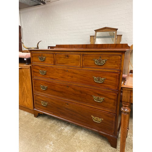 593 - Mahogany three over three chest of drawers, H 100cm, W 121cm, D 53cm