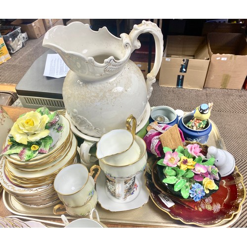 270 - Carlton Rouge Royale plate, two Wedgewood blue jasper ware pots, chamber pot etc