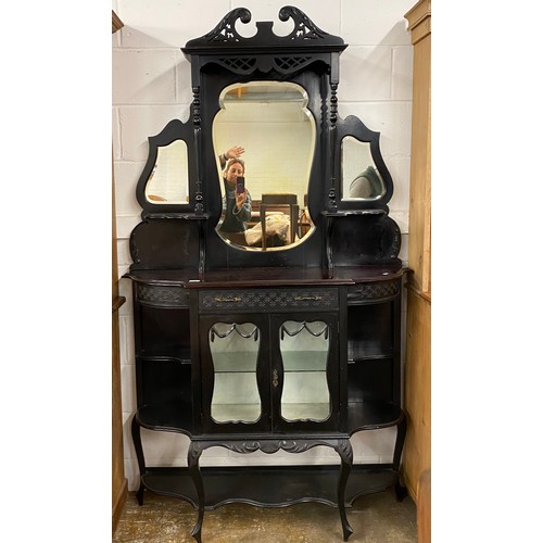 637 - Edwardian ebonised mirror-backed chiffonier, 120 x 36 x 210 cm high