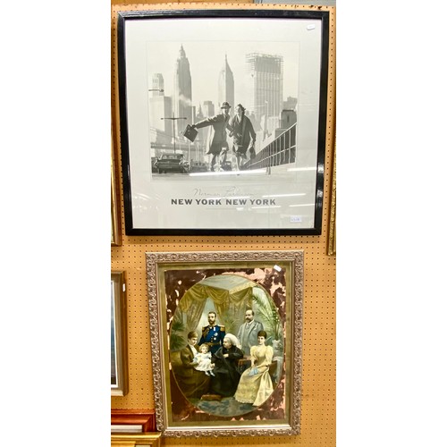 451A - Two framed prints - one about New York; the other of Queen Victoria and her family