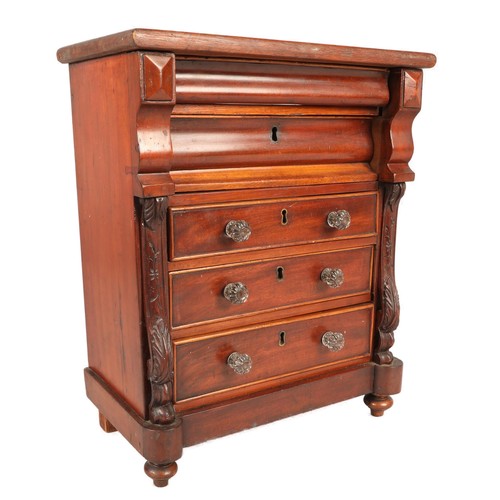 19th century mahogany apprentice piece in the form of scotch chest 31cm diameter.