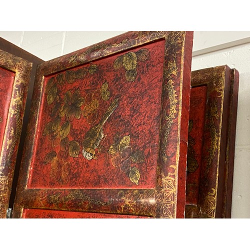 661 - Pair of large red oriental style free standing screens, 214 cm high 83 cm wide (2)