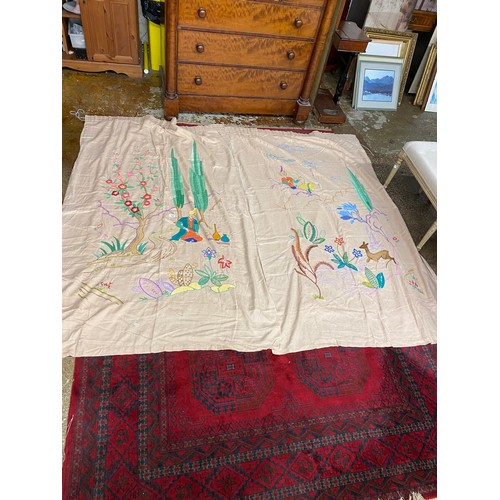 644 - Pair of hand embroidered curtains, Lined, 209 x 129 cm in ok condition