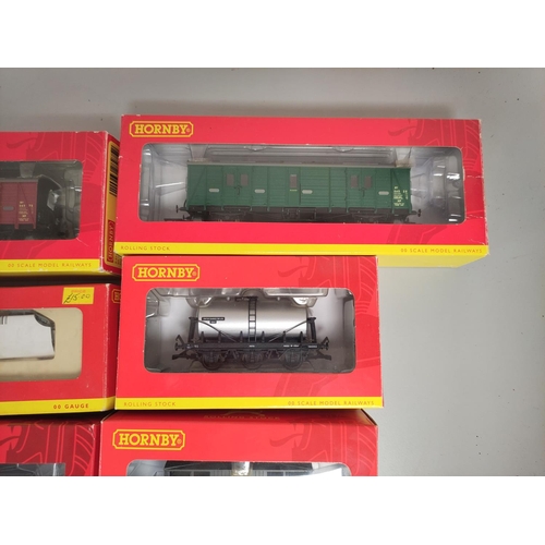 182 - Hornby Railways. Seven boxed 00 gauge rolling stock carriages and covered wagons to include BR Crims... 