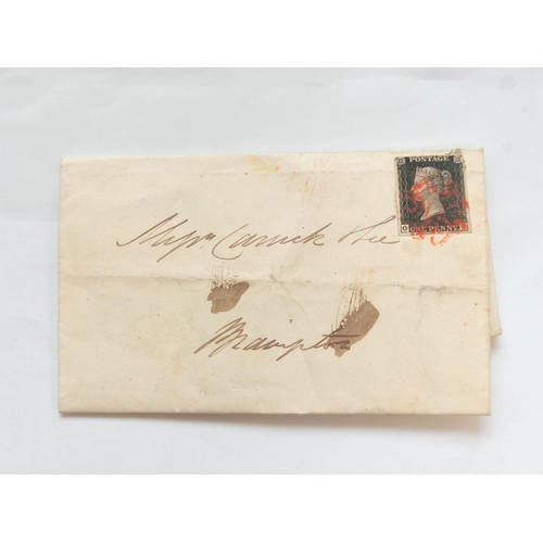 394 - Great Britain. Victorian correspondence having penny black stamp on envelope cover, with red Maltese... 