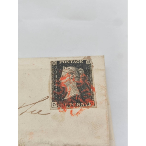 394 - Great Britain. Victorian correspondence having penny black stamp on envelope cover, with red Maltese... 