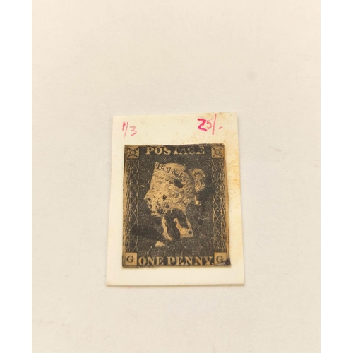 397 - Great Britain. Penny black stamp, imperforated and with black Maltese Cross cancellation mark. Plate... 