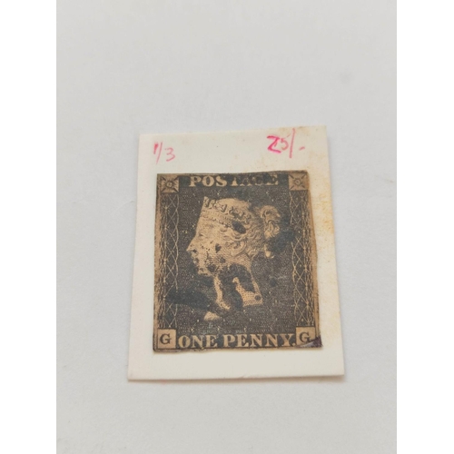 397 - Great Britain. Penny black stamp, imperforated and with black Maltese Cross cancellation mark. Plate... 