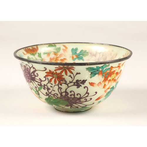 199 - Japanese Plique-a-jour bowl, with translucent cloisonne enamels 14 cm diameter.