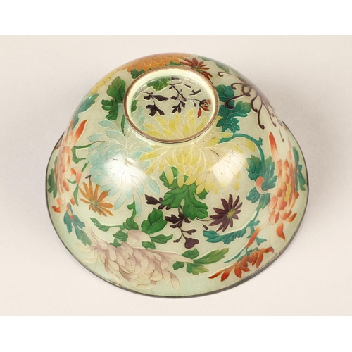 199 - Japanese Plique-a-jour bowl, with translucent cloisonne enamels 14 cm diameter.