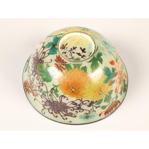 199 - Japanese Plique-a-jour bowl, with translucent cloisonne enamels 14 cm diameter.