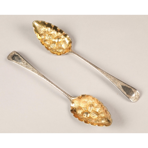 168 - George III pair of silver gilt berry spoons, London 1799, maker Fuller White,  with fitted case, 110... 