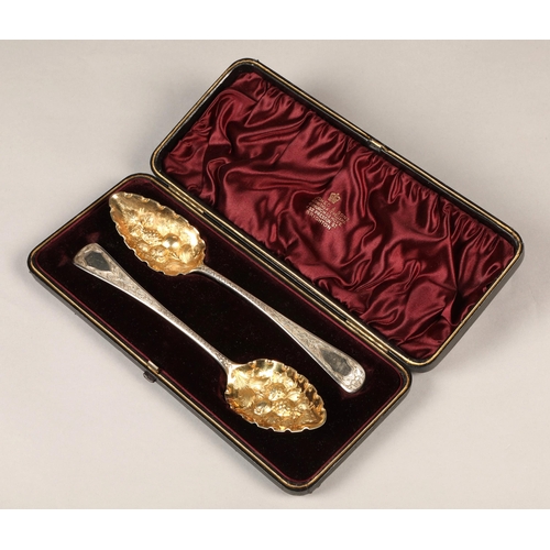 168 - George III pair of silver gilt berry spoons, London 1799, maker Fuller White,  with fitted case, 110... 