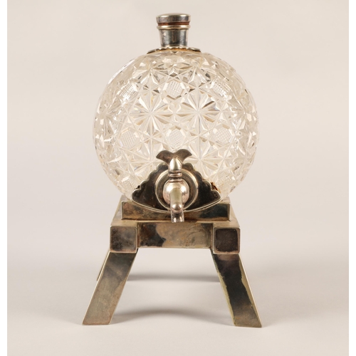 169 - An early 20th century, silver plated novelty crystal spirit barrel.