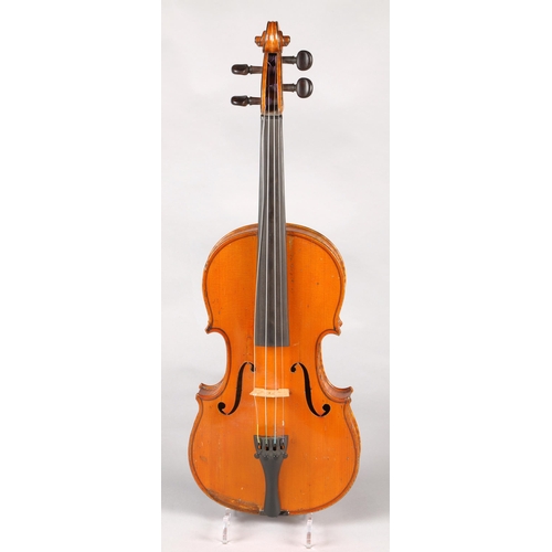 326 - JTL Violin circa 1900, Length of Back 357mm, orange brown colour, with bow