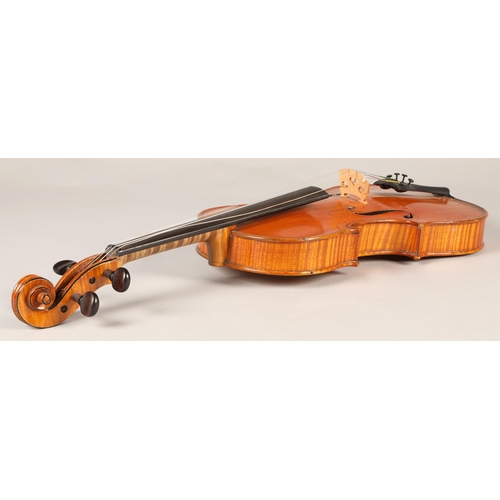 326 - JTL Violin circa 1900, Length of Back 357mm, orange brown colour, with bow