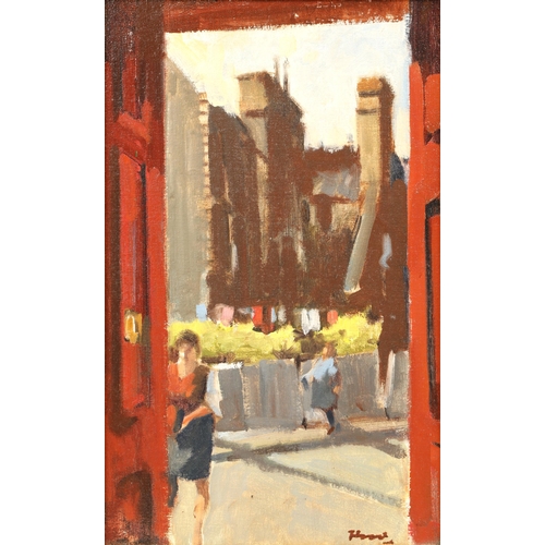 447 - Ernest Burnett Hood (Glasgow 1932 - 1988)Framed oil - signed'Glasgow Backcourt'40cm x 25cmProvenance... 