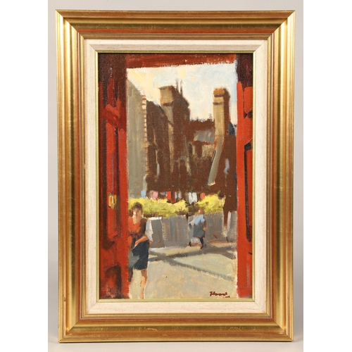 447 - Ernest Burnett Hood (Glasgow 1932 - 1988)Framed oil - signed'Glasgow Backcourt'40cm x 25cmProvenance... 