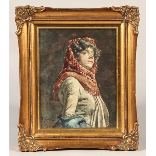 451 - Italian School (20th Century)Gilt framed watercolour - indistinctly signed'Head and Bust Study of a ... 