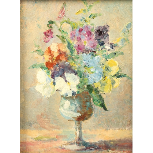 452 - Frances Crawshaw R.B.S.A. (Born 1876)Gilt framed oil on board - signed'Pansies'24cm x 19cmOld exhibi... 