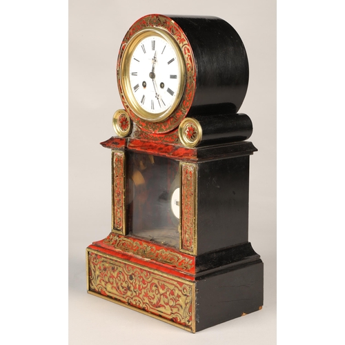 281 - 19th century French Boulle work mantel clock by Paul Mancel A Paris, 43cm high.