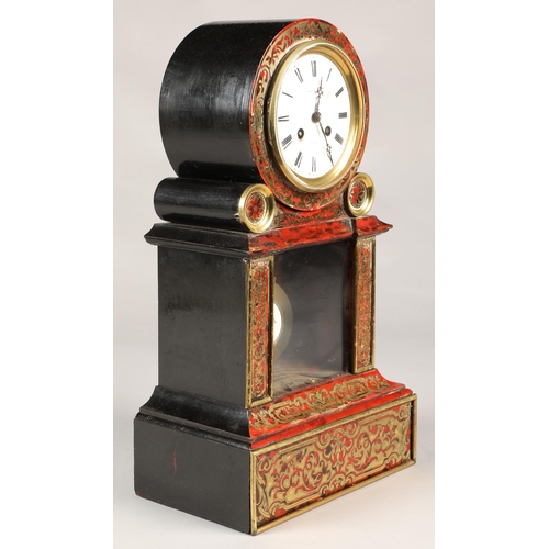 281 - 19th century French Boulle work mantel clock by Paul Mancel A Paris, 43cm high.