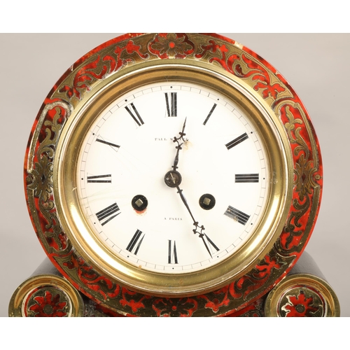 281 - 19th century French Boulle work mantel clock by Paul Mancel A Paris, 43cm high.