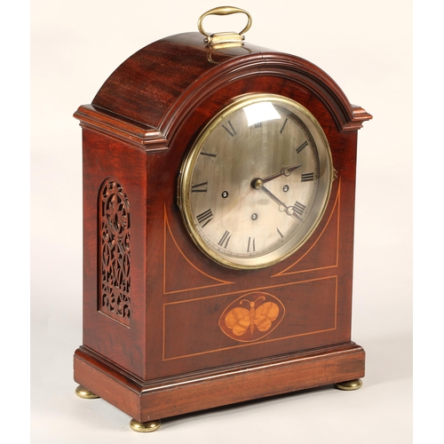 282 - 19th century mahogany inlaid bracket clock, 48.5cm high.