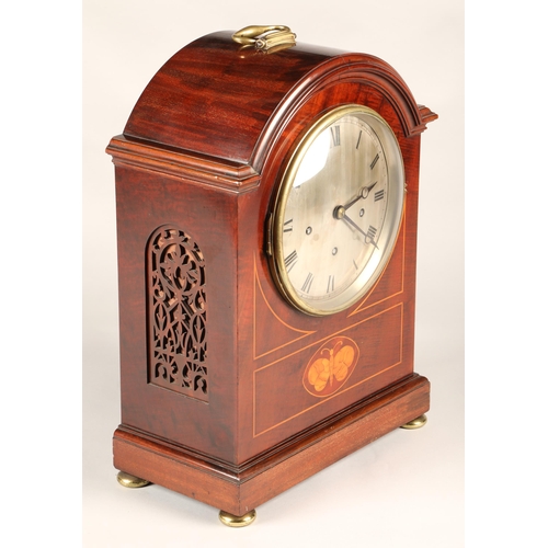 282 - 19th century mahogany inlaid bracket clock, 48.5cm high.