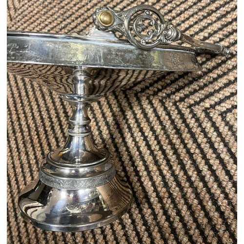 142 - Ornate silver plated cake basket with handle and raised base