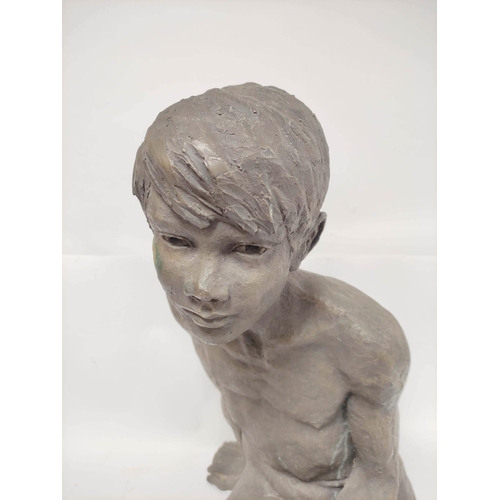 377 - Contemporary School.Large plaster figure modelled as a nude boy, approximately 65cm high.... 