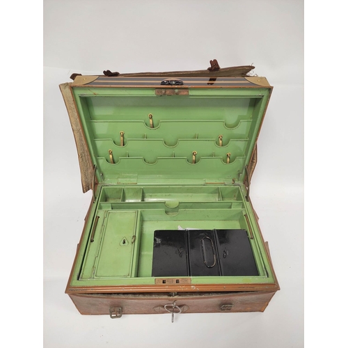 390 - Large Victorian steel document / cash strong box, enclosing a fitted green painted interior, with ke... 