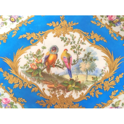 310 - 19th century Sevres marquise shaped serving dish, decorated to the well with hand painted panel of b... 