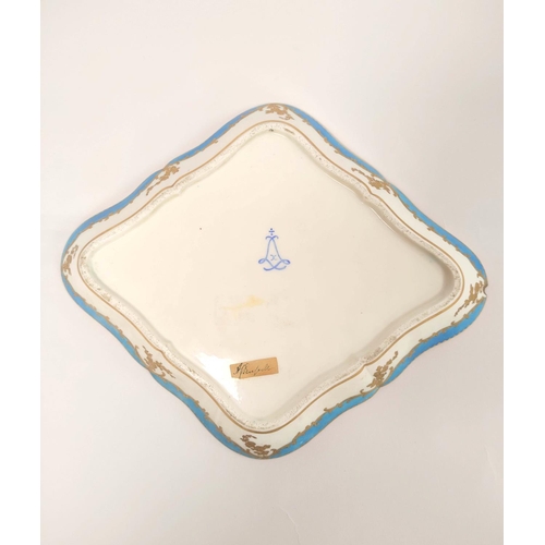 310 - 19th century Sevres marquise shaped serving dish, decorated to the well with hand painted panel of b... 