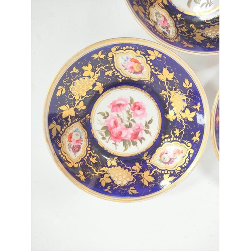 312 - Three early 19th century porcelain cabinet cups and saucers, decorated with hand painted pink cabbag... 