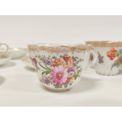 314 - Collection of Dresden hand painted porcelain floral sprays tea and coffee wares, to include four mat... 