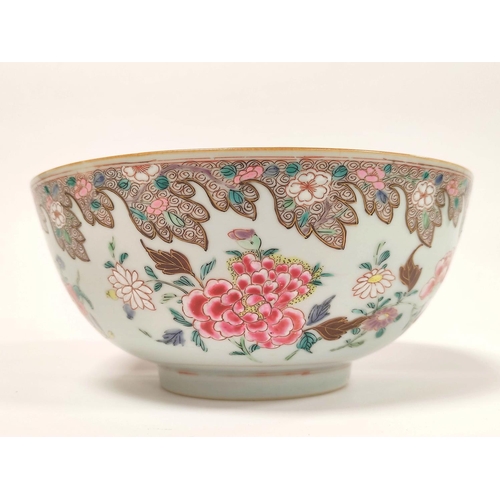 350 - Chinese export 18th century porcelain bowl painted in floral and scroll enamels on circular foot, 10... 