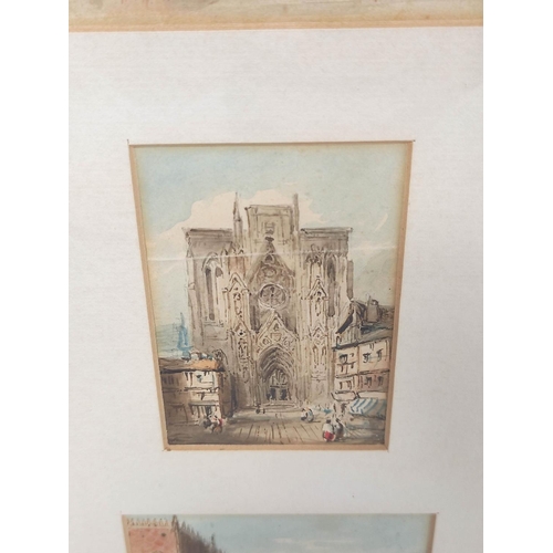 215 - After Samuel Prout .Continental scenes.Two triptych watercolours.6.5cm x 9.5cm.  (2)... 