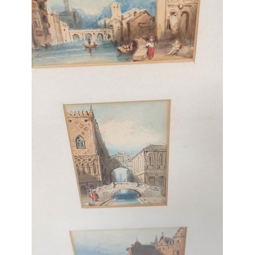 215 - After Samuel Prout .Continental scenes.Two triptych watercolours.6.5cm x 9.5cm.  (2)... 