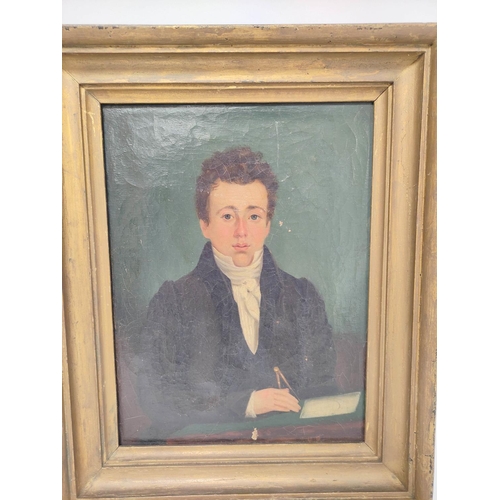 218 - British School 19th Century.Portrait of a Scholar, wearing white jabot.Oil on Canvas.Quarter length,... 