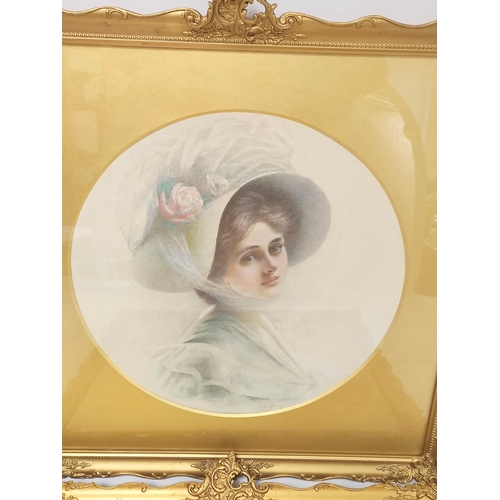 220 - Lucien Davis (1860-1941).Portraits of elegant young ladies.Watercolours. Signed.37.5cm x 37.5cm.  (2... 