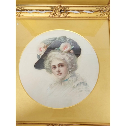 220 - Lucien Davis (1860-1941).Portraits of elegant young ladies.Watercolours. Signed.37.5cm x 37.5cm.  (2... 