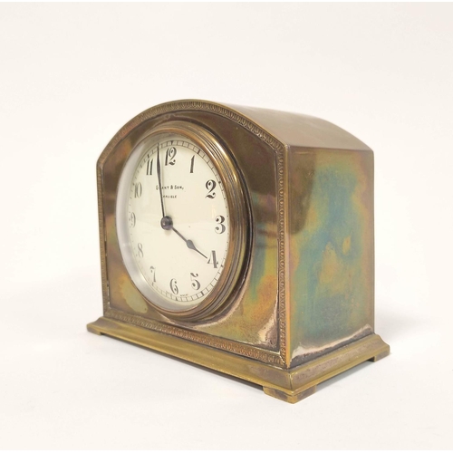 183 - Early 20th century brass mantel clock by Buren, to the dial Grant & Son, Carlisle, 13cm high, 15... 