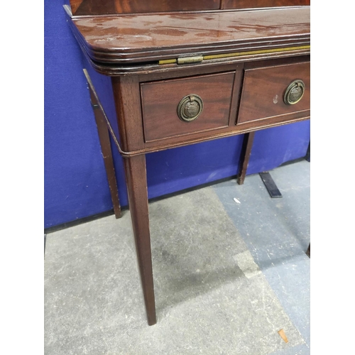 452 - Georgian mahogany bonheur de jour with folding writing surface enclosing a pair of recessed moulded ... 