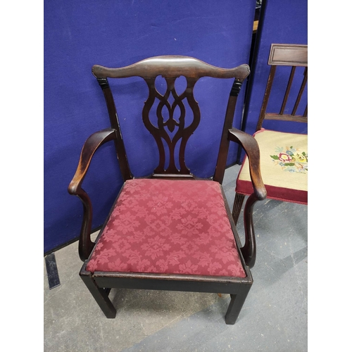 458 - Early 19th century mahogany chair with moulded rectangular top with four reeded splats and rails upo... 