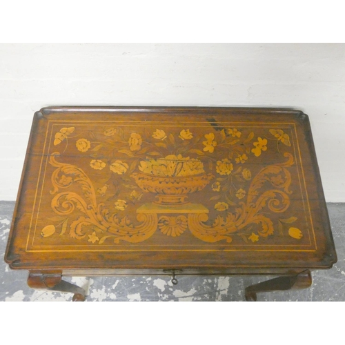 462 - Dutch marquetry inlaid writing table circa late 18th early 19th century, with shaped tray top above ... 